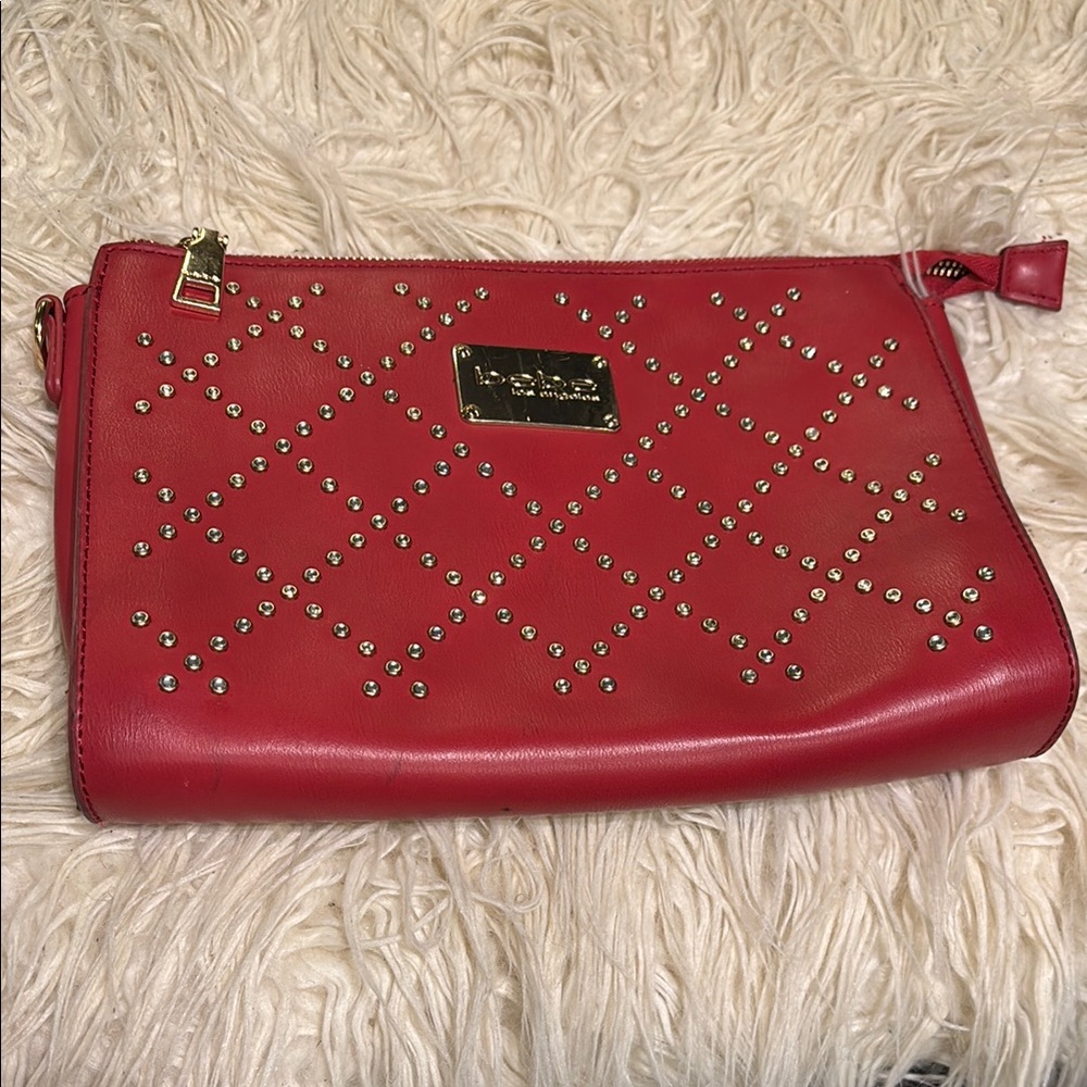 Red Studded Leather Clutch